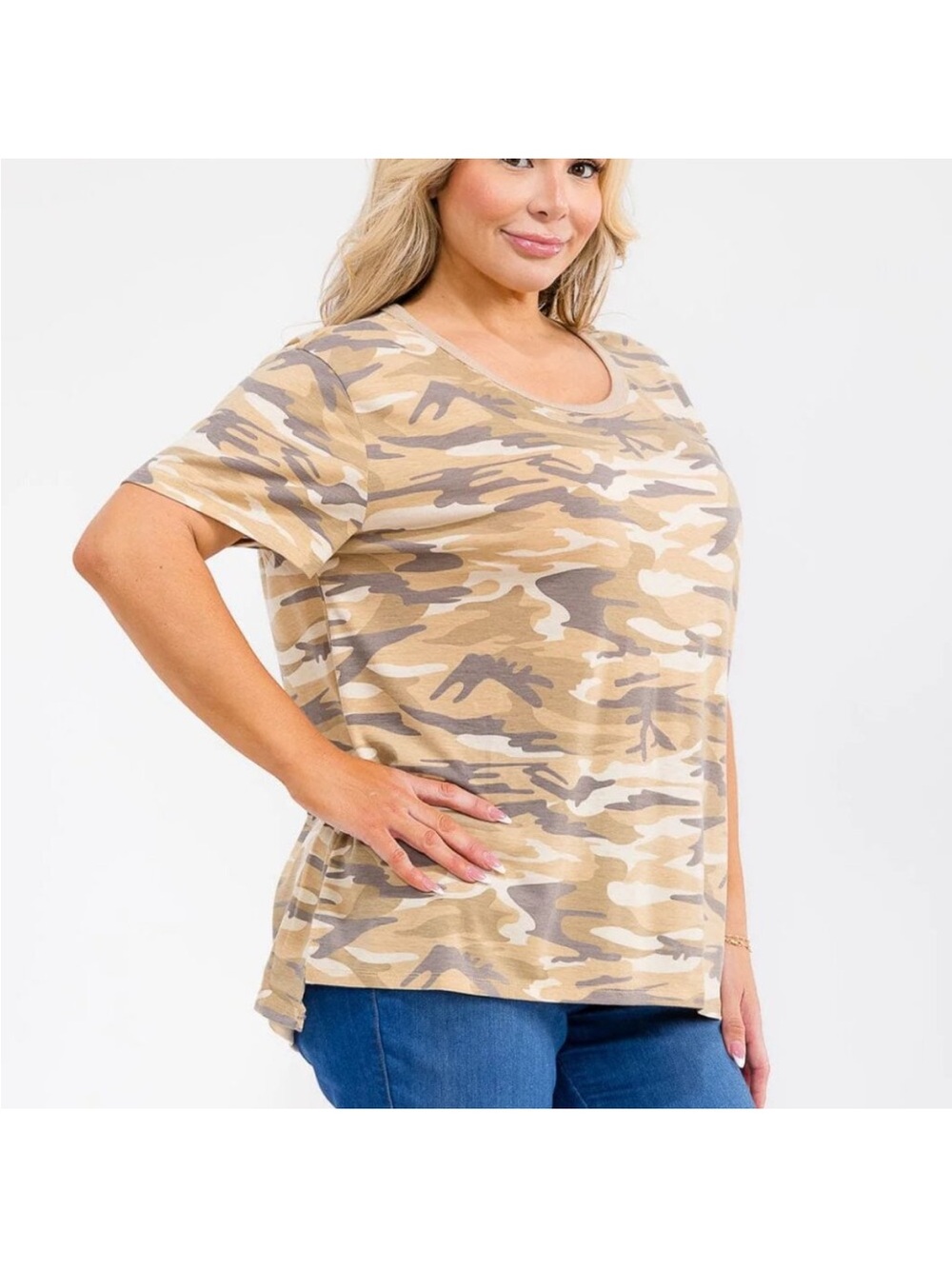 Plus-Size Camo Short Sleeve Tee - Beige Camo